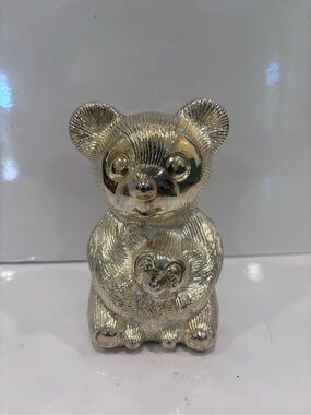 Vintage Elegance Silver Plated Zinc Teddy  Baby Bear Piggy Coin bank 5”
